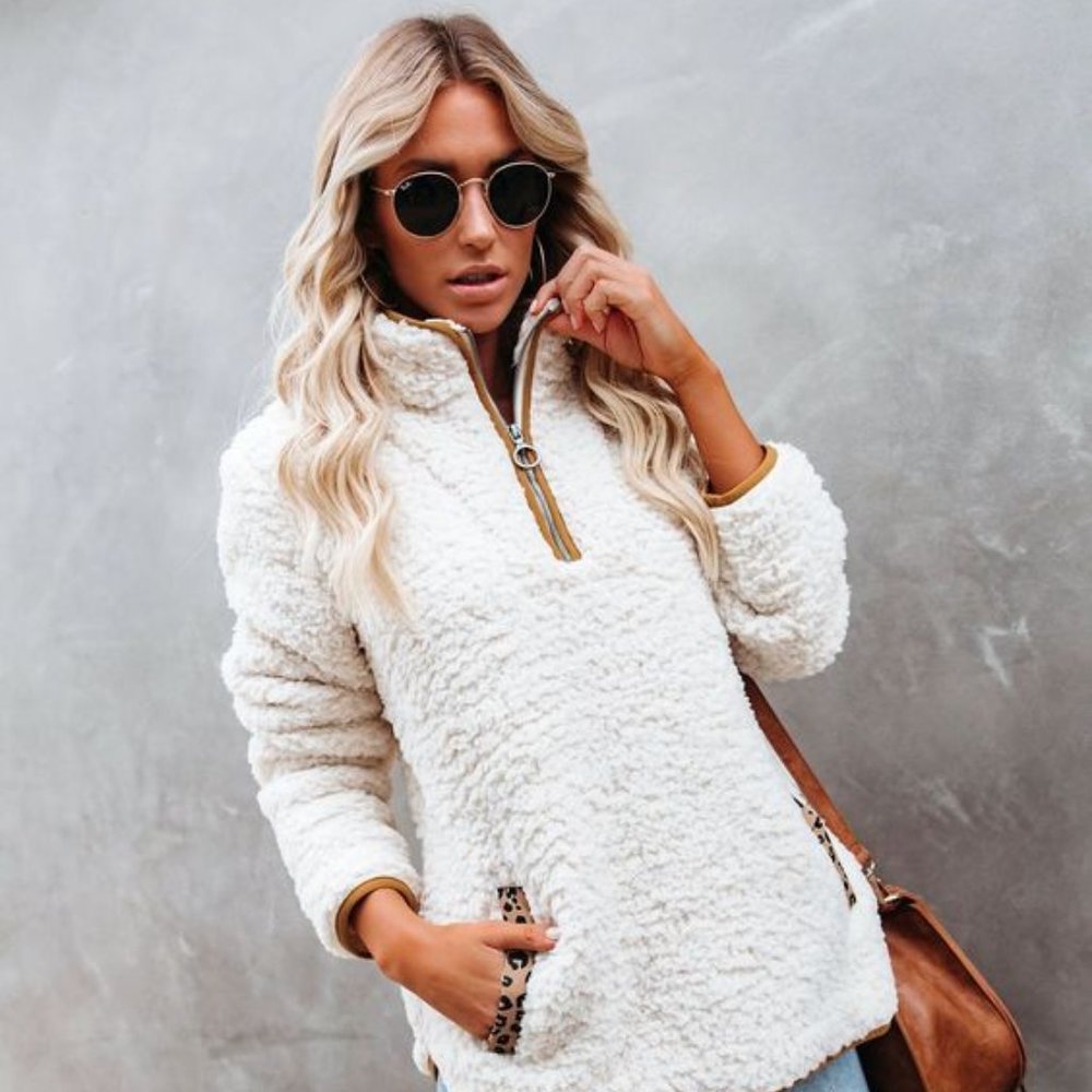 Pocketed Sherpa and Leopard Pullover